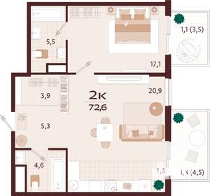 2-к квартира, вторичка, 73м2, 8/9 этаж