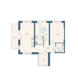 2-к квартира, вторичка, 83м2, 2/8 этаж