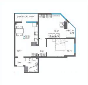 2-к квартира, строящийся дом, 64м2, 15/17 этаж