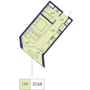 1-к квартира, вторичка, 38м2, 4/23 этаж