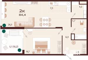 2-к квартира, строящийся дом, 84м2, 5/7 этаж