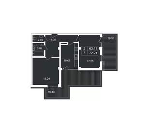 2-к квартира, вторичка, 72м2, 1/8 этаж