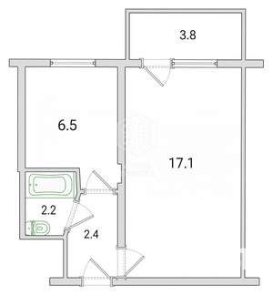1-к квартира, вторичка, 32м2, 2/4 этаж
