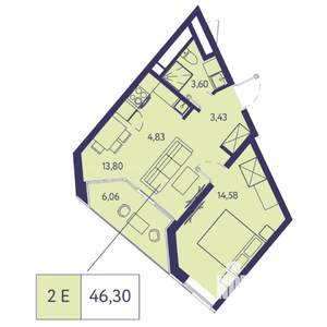 2-к квартира, вторичка, 46м2, 3/20 этаж