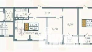 3-к квартира, строящийся дом, 77м2, 4/11 этаж