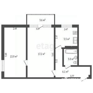 2-к квартира, вторичка, 47м2, 5/5 этаж
