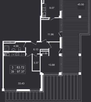 3-к квартира, вторичка, 97м2, 8/8 этаж