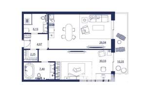 2-к квартира, вторичка, 87м2, 6/8 этаж