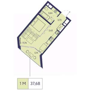 1-к квартира, вторичка, 38м2, 5/20 этаж