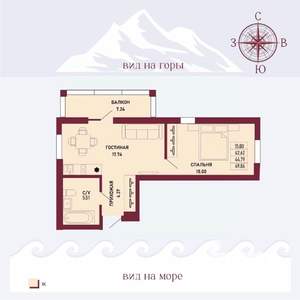 1-к квартира, вторичка, 45м2, 5/16 этаж