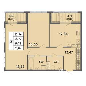 2-к квартира, вторичка, 70м2, 2/20 этаж