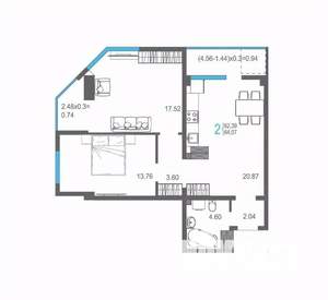 2-к квартира, вторичка, 64м2, 12/17 этаж