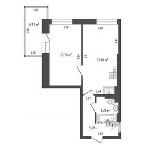 2-к квартира, сданный дом, 46м2, 5/8 этаж