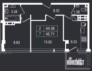 2-к квартира, вторичка, 46м2, 2/8 этаж