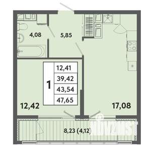 1-к квартира, вторичка, 44м2, 4/20 этаж