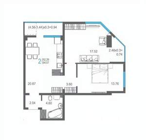 2-к квартира, вторичка, 64м2, 11/17 этаж