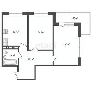 2-к квартира, вторичка, 68м2, 2/8 этаж