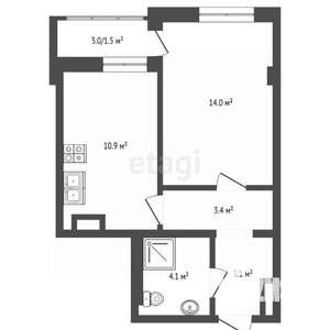 1-к квартира, вторичка, 46м2, 6/12 этаж