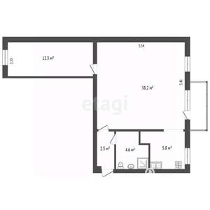 2-к квартира, вторичка, 60м2, 4/4 этаж