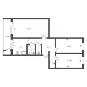 3-к квартира, вторичка, 58м2, 2/5 этаж