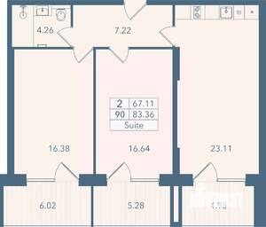 2-к квартира, вторичка, 84м2, 4/8 этаж