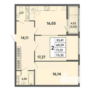 2-к квартира, вторичка, 71м2, 2/20 этаж