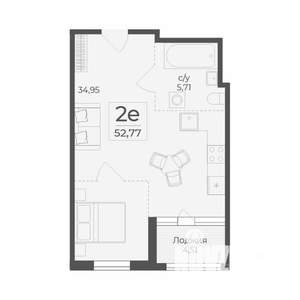 2-к квартира, строящийся дом, 53м2, 6/7 этаж
