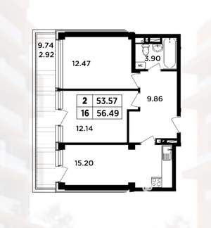 2-к квартира, вторичка, 56м2, 2/8 этаж