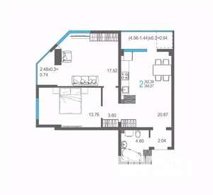 2-к квартира, строящийся дом, 64м2, 12/17 этаж