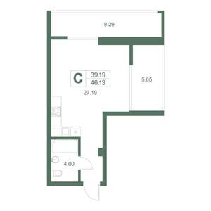 1-к квартира, строящийся дом, 46м2, 5/9 этаж