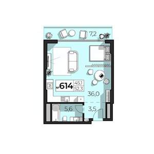 2-к квартира, вторичка, 52м2, 6/6 этаж