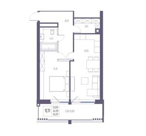 1-к квартира, вторичка, 64м2, 3/8 этаж