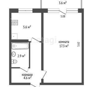 1-к квартира, вторичка, 34м2, 5/5 этаж