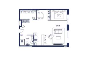 Студия квартира, вторичка, 78м2, 1/8 этаж