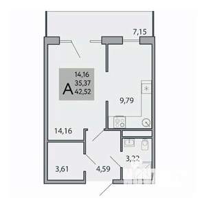 1-к квартира, вторичка, 43м2, 3/9 этаж