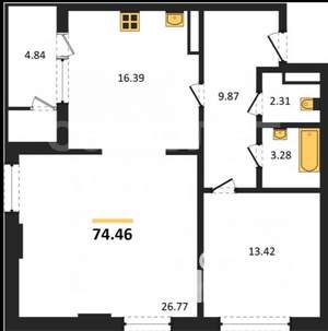 2-к квартира, вторичка, 74м2, 7/20 этаж