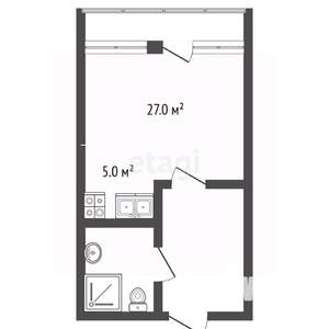 Студия квартира, вторичка, 27м2, 2/3 этаж