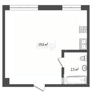 1-к квартира, вторичка, 22м2, 6/6 этаж