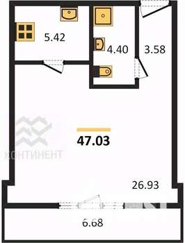 1-к квартира, вторичка, 47м2, 4/7 этаж