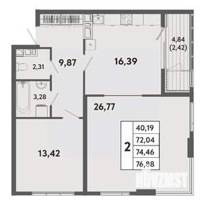 2-к квартира, вторичка, 74м2, 2/20 этаж