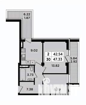 2-к квартира, вторичка, 47м2, 5/8 этаж