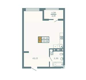 Студия квартира, вторичка, 53м2, 8/9 этаж