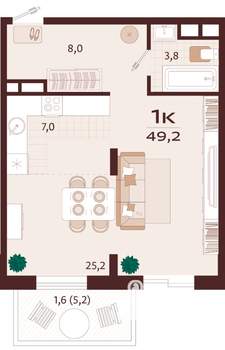1-к квартира, вторичка, 49м2, 9/9 этаж