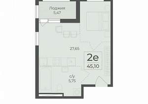 2-к квартира, строящийся дом, 45м2, 9/15 этаж