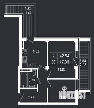 2-к квартира, вторичка, 47м2, 5/8 этаж