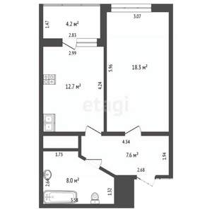 1-к квартира, вторичка, 51м2, 16/16 этаж