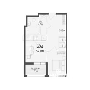 2-к квартира, строящийся дом, 52м2, 7/7 этаж