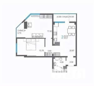 2-к квартира, строящийся дом, 64м2, 15/17 этаж