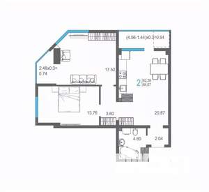 2-к квартира, строящийся дом, 64м2, 13/17 этаж