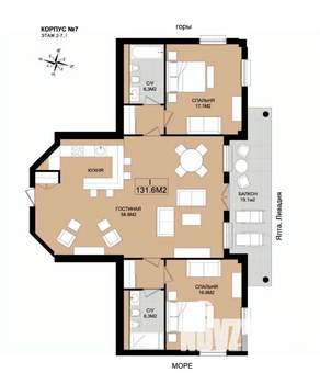 3-к квартира, вторичка, 132м2, 6/8 этаж